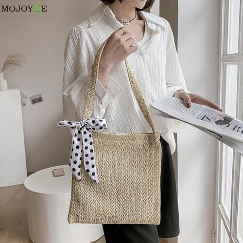 Summer Women Bags Girls Fashion Silk Scarf Woven Shoulder Shopping Bag Women Summer Beach Tote Small Beach Handbag