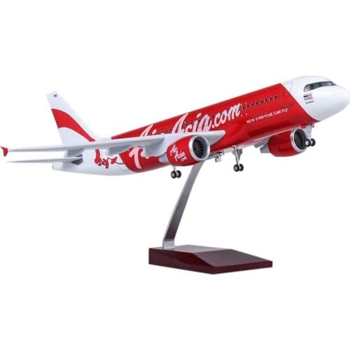 1/80 extension model Wheeled with light 47cm AirAsia Airbus A320neo simulation passenger aircraft model Collectible Gift Display