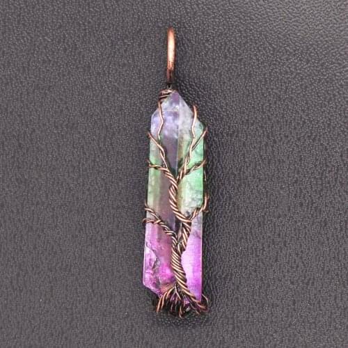 Trendy-beads Copper Plated Wire Wrap Irregular Shape Colorful Crystal Pendant Personalized Jewelry