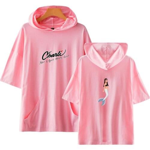 Charli Damelio New Ice Coffee Splatter Men/Women Hoodies Charli Damelio Merch Hooded T-shirt Short Sleeve Fashion T-shirt Tops