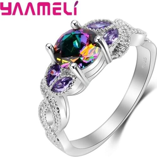 New Vintage 925 Sterling Silver Rings Rainbow Bague Women Engagement Decoration Multicolor Top Quality Fashion Ring