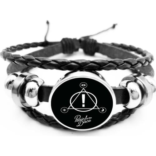 Initial Disco Series Music Band Panic Mystery Art Picture Black Bracelet Glass Bullion Fashion Glamour Button Bracelet Jewelry