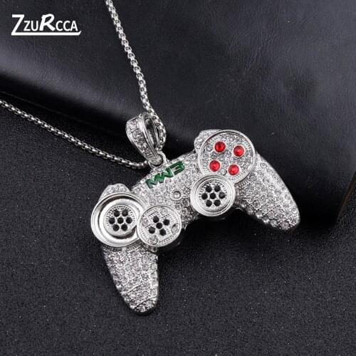 Iced Out Game Controller Pendant Man Chain Gold Color Rhinestone Crystal Necklace for Women colgantes collares para mujer