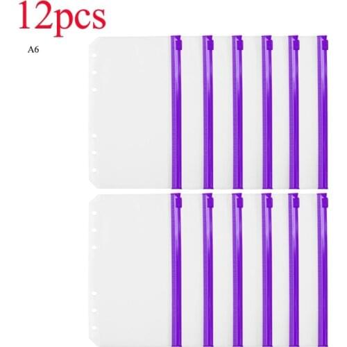 12pcs A6 PVC Zipper File Folder Translucent Loose Leaf Document Filing Bags For 6-Ring Notebook 106x170mm