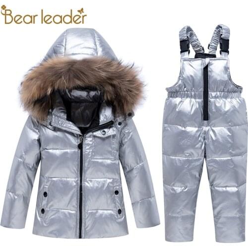 Bear Leader Kids Winter Fashion Warm Outfits Baby New Girls Thick Suits Zipper Down Suspender Pants Parkas Boys Casual Sets