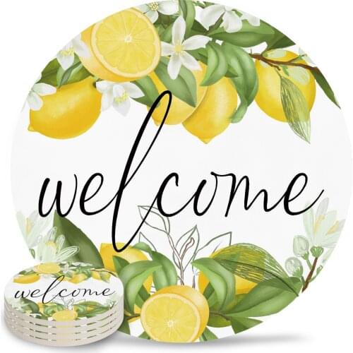 Lemon Summer Fruit Leaves Coasters Coffee Table Decor Kitchen Accessories Ceramic Coaster Dinning Table Decoration Placemats