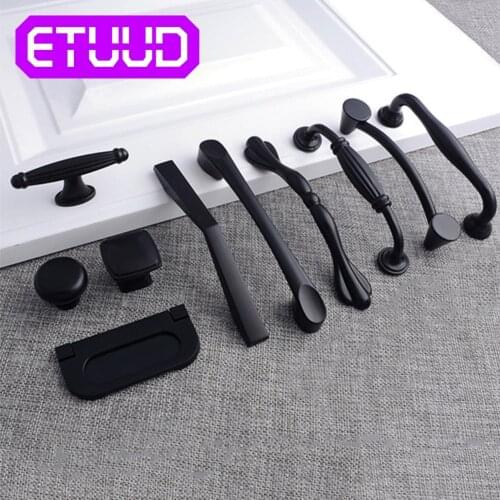 Handle Knobs Aluminum Black Kitchen Drawer Knobs Door Knobs and Handles Kitchen Pulls Drawer Cupboard Pull for Furniture Cabinet