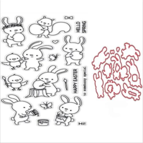 Happy Easter Metal Cutting Dies and Stamps Scrapbooking For Paper Making Birthday Embossing Card Craft Stamps Set