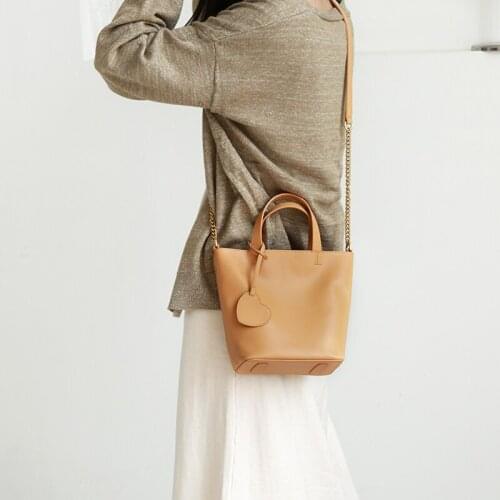 Bag Women Small Handbag Bucket Bag Shoulder Crossbody Bag Head Layer Cowhide New Original Design Chain Leather Female Ladies