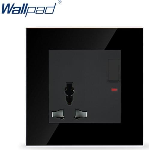 Wallpad Universal Sokcet with Switcfh Black Crystal Glass 1 Gang 1 Way Switch and Universal Electrical Socket with Neon