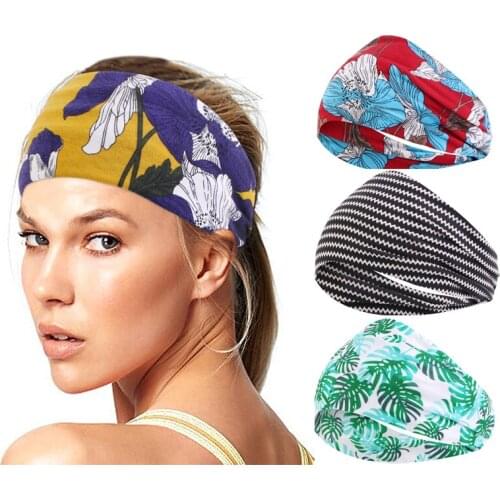 New Flower Pattern Headband For Women Knotted Style Sport Fitness Head Wraps Running Elastic Wide Headbands Hair Accessories