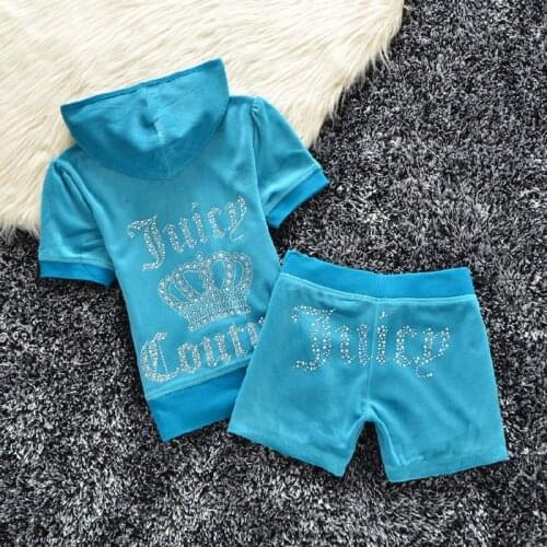 Summer Velet Sets Women Casual Two Pieces Short Sleeve Hooded T Shirts and High Waist Short Pants Outfits Tracksuit S-XL