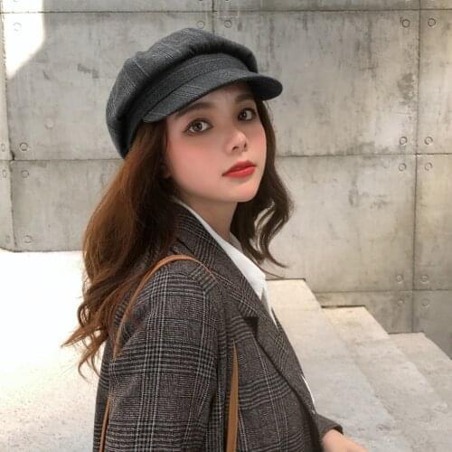 Winter Vintage Wool Women Beret Autumn Octagonal Cap Hats Stylish Artist Painter Newsboy Caps Black Grey Cotton Blend Beret Hats