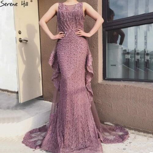 Serene Hill 2021 New Mermaid Sleeveless Sexy Evening Dress Pearls Fashion Off Shoulder Women Formal Party Wear Gown CLA6527