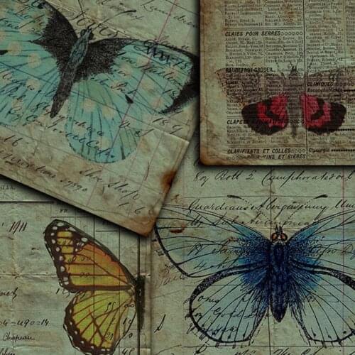 Panalisacraft 4pcs Junk journal Gorgeous vintage butterfly paper for Scrapbooking Happy Planner/Card Making/ Journal Project