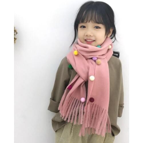 10 colors Winter unisex kid big tassel Color beans cashmere scarf Boy And Girl baby neck warmer scarves soft handfeeling muffler