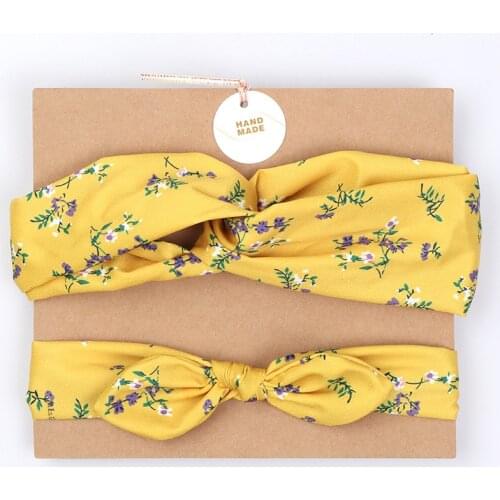 2Pcs Mommy And Baby Headband Mother Daughter Headbands Set Girl Floral Printing Tie Knot Hairband Rabbit Ear Hair Accessories
