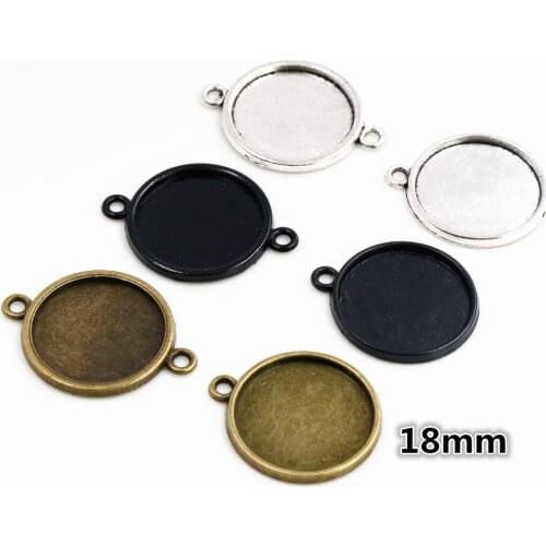 20pcs 18mm Inner Size Antique Bronze Silver Plated Black Plated 6 Simple Style Cabochon Base Cameo Setting Charms Pendant