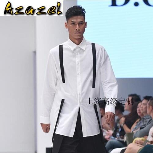 2020 Men Fashion Casual Long Sleeved shirt Slim Fit Male catwalks Ribbon design Dress Shirts Brand Men Clothing Soft Comfortable