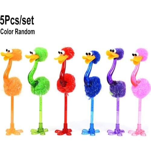 5Pcs Creative Plush Ostrich Ballpoint Pen 0.5mm Blue Ink Signature Ball Pen School Office Desk Stand Kawaii Wrting Stationery