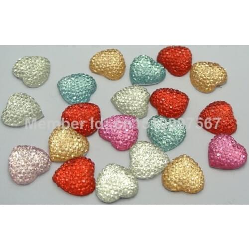 50 Mixed Color Flatback Resin Dotted Heart Rhinestone Cabochon Gems 16X16mm