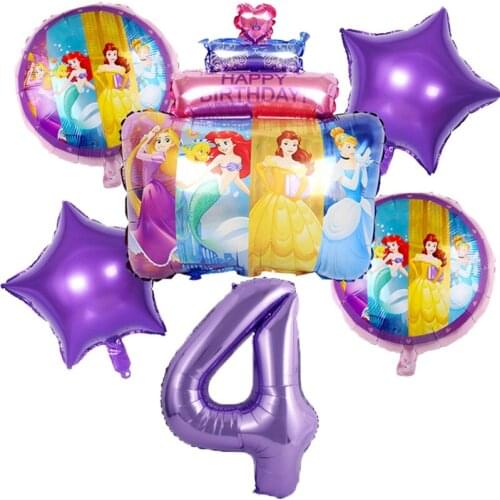 6pcs/set Disney Six Princess Cinderella Long Hair Princess Aluminum Foil Balloons Birthday Party Decor Air Globos Baby Shower