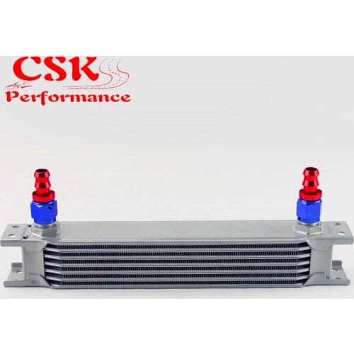 7 Row AN8 Universal Aluminum Engine Transmission 248mm Oil Cooler British Type w/ Fittings Kit Silver