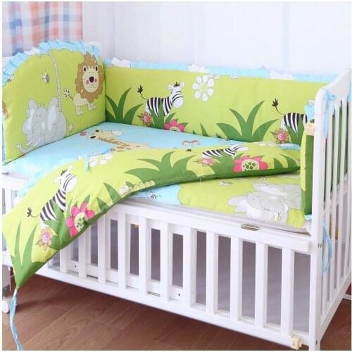 Promotion! 6PCS Lion Baby Kit Crib Cot Bedding Sets Comforter Bumpers Baby Sheet Dust Ruffle (bumpers+sheet+pillow cover)