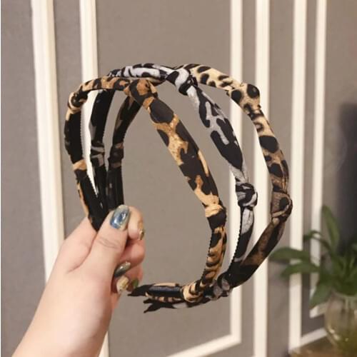 High-end hair accessories womens fabric leopard knot knotted fine hairband headband fashion wild cute girls hair band headwear