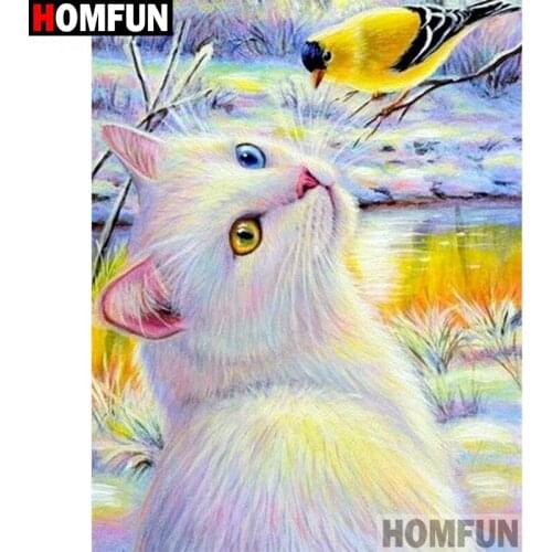 HOMFUN Full Square/Round Drill 5D DIY Diamond Painting "Cat bird animal" 3D Diamond Embroidery Cross Stitch Home Decor A30210