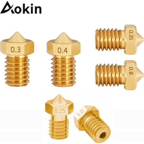 Aokin 5pcs 3D Printer Extruder Nozzle V5 V6 M6 threaded Nozzle 0.25 0.3 0.4 0.5 0.6 0.8 1.0mm for 1.75mm 3.0mm Filament
