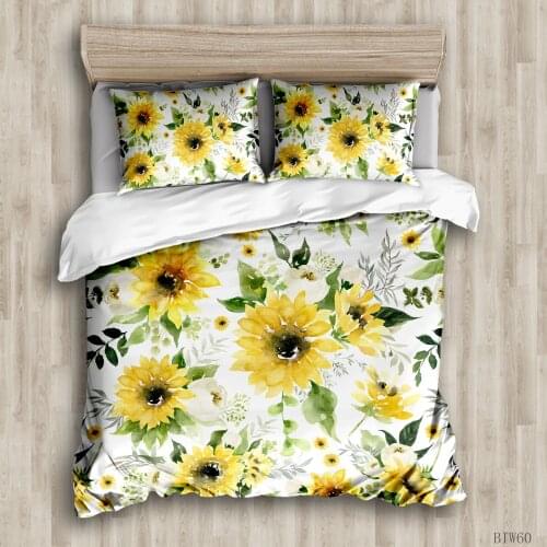 BailiPromise spring sunflower Bedding Set 3D Print simple Pillowcase Soft Duvet Cover Queen King 2/3pcs Set jogo de cama