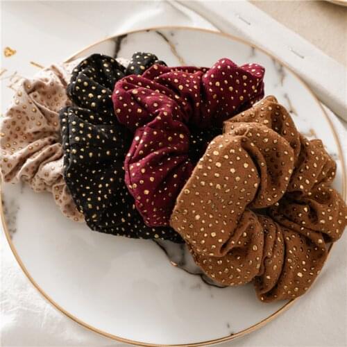 Free Punk Dot Gold Rivet Scrunchie Vintage Women Korea Hair Rope Elastic Ponytail Hair Accessories Hair Ring Headwear Retro Hot