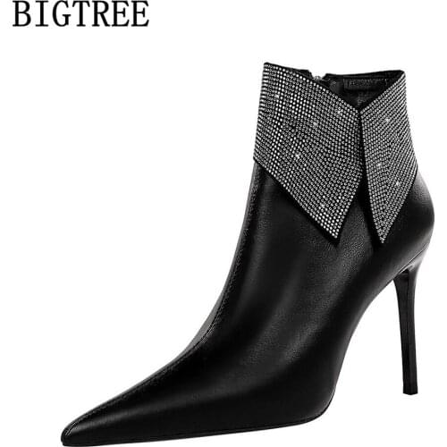 Ankle Boots For Women Crystal Black Boots Women Shoes Winter Sexy High Heels Boots Women Ladies High Heel Shoes Fashion Buty