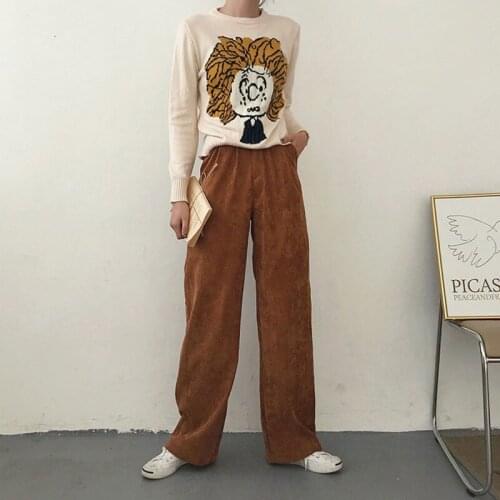 ALT Pants Women Korean Style High Waist Oversize Black Corduroy Wide Leg Trousers Female Casual Y2K Clothes E-girl Aesthetic