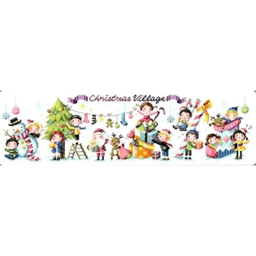 Fishxx Printed on Canvas Counted Chinese Cross Stitch Kits set Embroidery Needlework Landscape Christmas town