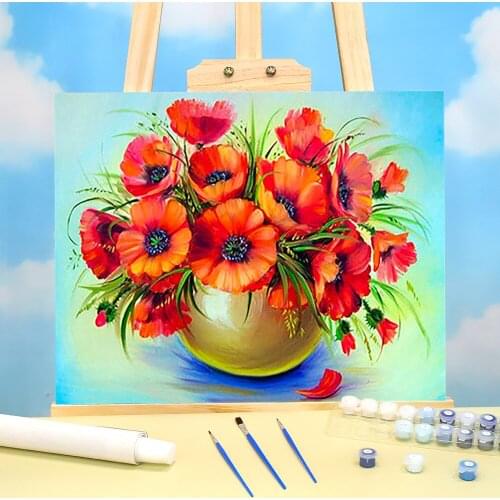 Poppy Flower DIY Paint By Numbers Complete Kit Oil Paints 40*50 Canvas Painting Home Decoration For Children For Wholesale