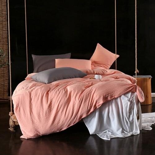 Soft Washed Cotton Bedding Set Solid Color Bedlinen Twin Queen King Duvet Cover Bed Sheet Pillowcase Adult Luxurious Bedclothes