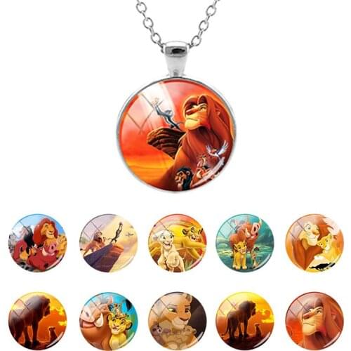Disney Simba The King Lion Animation Pattern 25mm Glass Dome Pendant Necklace Gifts for Boys Cabochon Jewelry Hot Sale DSN145
