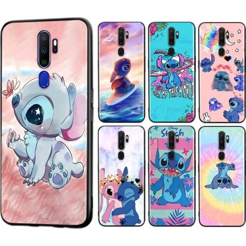 Disney Cute Stitch for OPPO A11 X A9 A94 A93 A72 A73 A53 S A32 A31 A52 A92 A72 A12E A1K A12 A5 AX7 2020 Black Phone Case