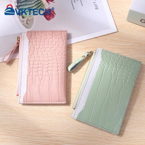 Fashion Women PU Leather Alligator Pattern Card Holder Casual Ladies Contrast Color Wallet Mini Coin Purse