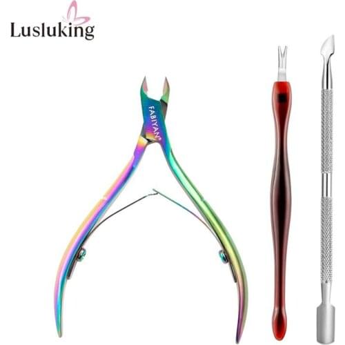 Nail Art Stainless Steel Set Polish Pusher Clipper Cutter Dead Skin Fork Remover Manicure Tools Wooden Stick Picker Dotting Pen