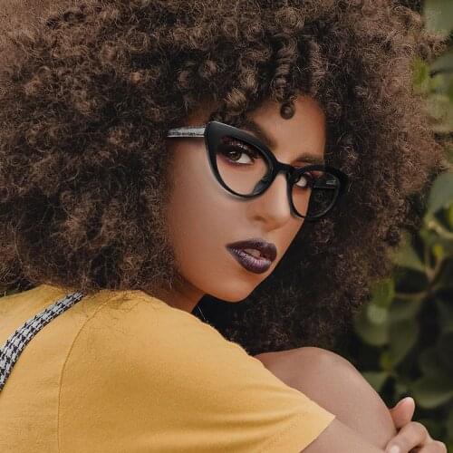 Cat Eye Anti-Blue Light Flat Mirror Lady TR90 Personalized Glitter Glasses Frame Optical Prescription Frame RX able