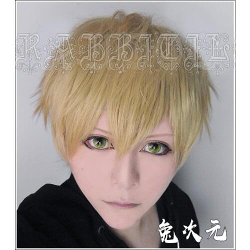 Anime One Punch Man Genos Cosplay Wig Short Linen Blonde Heat Resistant Fibre Hair Wigs + Wig Cap