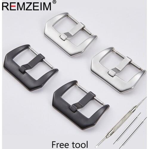 REMZEIM Metal Watch Buckle 18-26mm Men Watchband Strap Silver Black Brushed 316L Stainless Steel Clasp Accessories