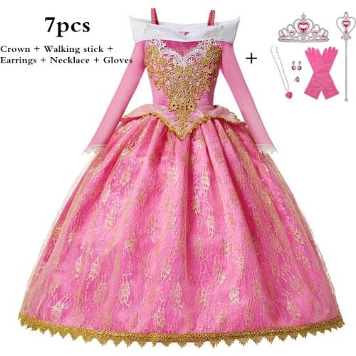 Girls Deluxe Cosplay Princess Dress Long Sleeve Pageant Party Costume Children Ball Gown Dress Up Frocks 3-10T