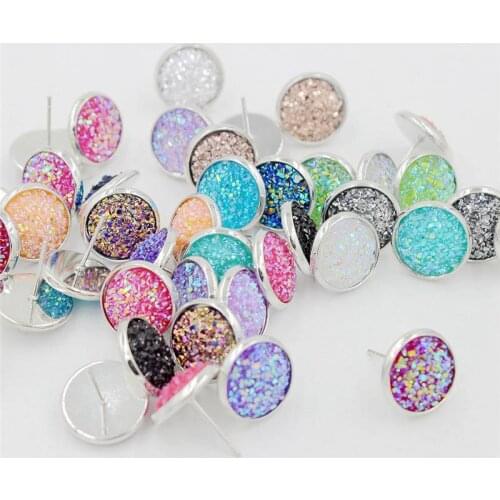 Earrings Pair of Druzy Stone Resin Studded Set Stud Star Drill