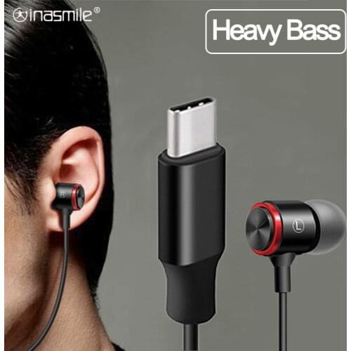Heavy bass stereo earphones with MIC wire controlled HIFI earphones 3.5mm Type-C wired earphones for Phone Xiaomi Samsung Huawei