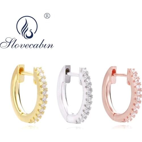 Slovecabin 925 Sterling Silver Zircon Small Hoop Huggies Earrings No Piercing For Women Circle Loops Crystal Ear Jewelry Making