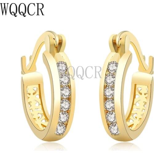 WQQCR New 925 Silver Color Hollow Flower Eight-Color Selection Zircon Earrings Large Hollow 18 K Gold Fine Jewelry Gift
